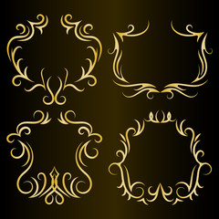 Set of vintage frames. Premium gold framing. Heraldic signs. Vector illustration.