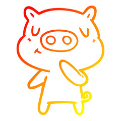 warm gradient line drawing cartoon content pig