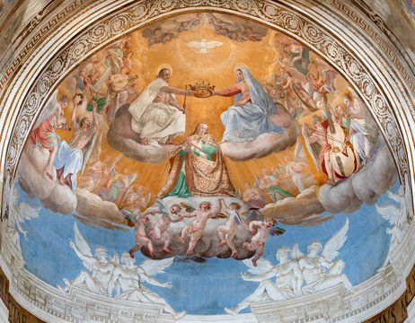 CATANIA, ITALY - APRIL 7, 2018: The fresco of Coronation of Virgin Mary in Cattedrale di Sant'Agata by Giovanni Battista Corradini (1628).