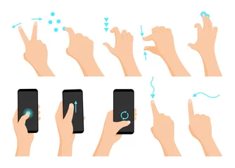 Fotobehang Touch screen hand gestures flat colored icon series with arrows showing direction of movement of fingers isolated vector illustration. © the8monkey