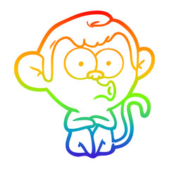rainbow gradient line drawing cartoon hooting monkey