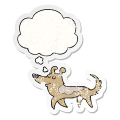 cartoon dog and thought bubble as a distressed worn sticker