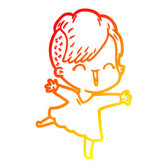 warm gradient line drawing cartoon happy hipster girl