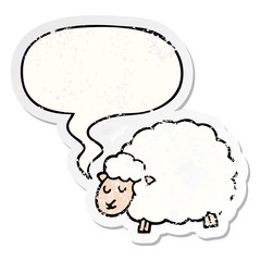 cartoon sheep and speech bubble distressed sticker