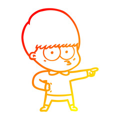 warm gradient line drawing nervous cartoon boy pointing