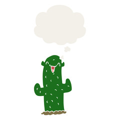 cartoon cactus and thought bubble in retro style