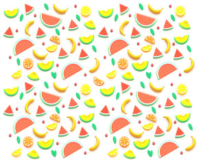 3D summer fruits. Background composition.