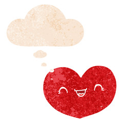 cartoon love heart and thought bubble in retro textured style