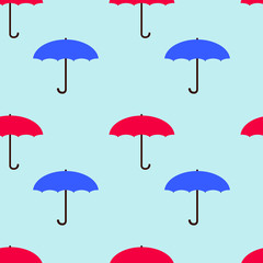 Fototapeta na wymiar Seamless pattern with cute umbrella in flat style. Rainy weather. Vector illustration. 