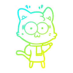 cold gradient line drawing cartoon surprised cat wearing cold winter clothes
