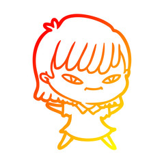 warm gradient line drawing cartoon woman