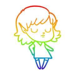 rainbow gradient line drawing cartoon elf girl
