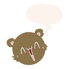 cute cartoon teddy bear face and speech bubble in retro style