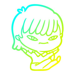 cold gradient line drawing cartoon woman
