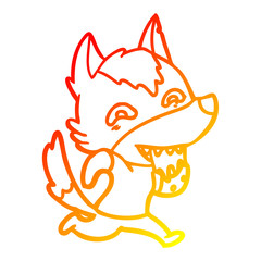 warm gradient line drawing cartoon hungry wolf