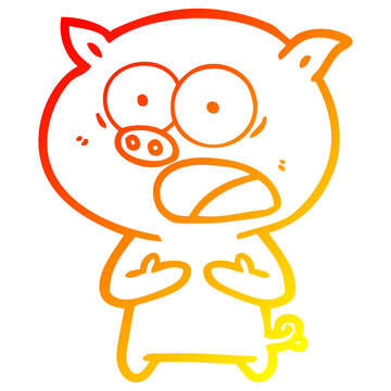 recommend clip art: warm gradient line drawing cartoon pig shouting