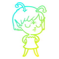 cold gradient line drawing cartoon alien girl