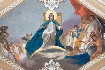 CATANIA, ITALY - APRIL 6, 2018: The fresco of Immaculate Conception in church Basilica Maria Santissima dell'Elemosina by Giuseppe Sciuti (1896).