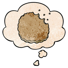 cartoon biscuit and thought bubble in grunge texture pattern style