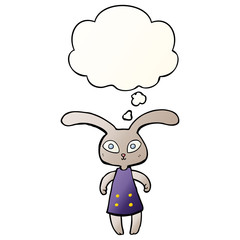 cute cartoon rabbit and thought bubble in smooth gradient style