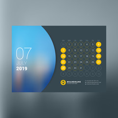 Calendar planner template for July 2019. Design print vector template