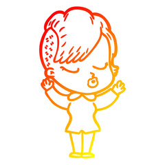 warm gradient line drawing cartoon pretty hipster girl