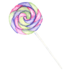 Lollipops bright colors on white background. Watercolor hand rawn illustration for menu design, cards, invitations.