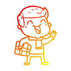 warm gradient line drawing cartoon happy man