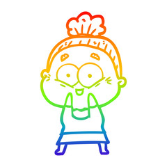 rainbow gradient line drawing cartoon happy old woman