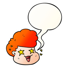 cartoon excited boy and speech bubble in smooth gradient style