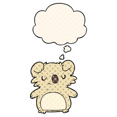 cartoon koala and thought bubble in comic book style