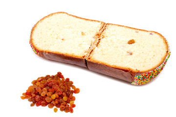 Easter with icing and raisins isolated on white background