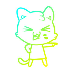 Obraz premium cold gradient line drawing cartoon cat hissing