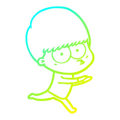 cold gradient line drawing nervous cartoon boy