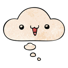 cute happy face cartoon and thought bubble in grunge texture pattern style