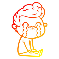 warm gradient line drawing cartoon man crying