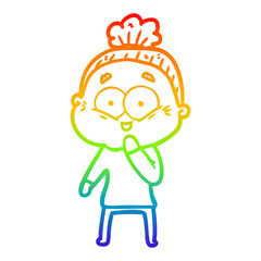 rainbow gradient line drawing cartoon happy old woman