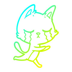 cold gradient line drawing crying cartoon cat running