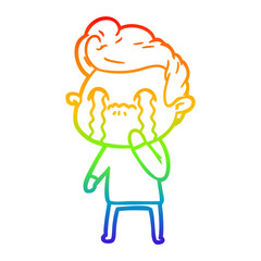 rainbow gradient line drawing cartoon man crying