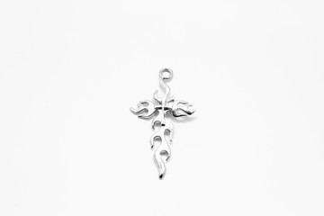 Fire metal cross isolated on white background