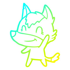 cold gradient line drawing friendly cartoon wolf