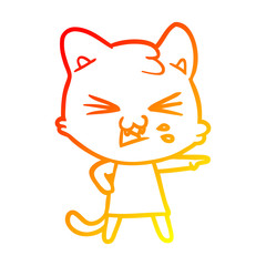 warm gradient line drawing cartoon cat hissing