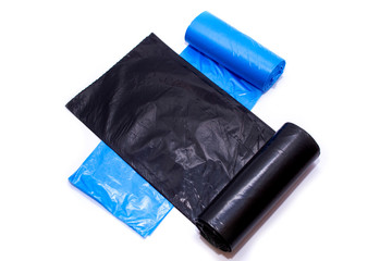 Polyethylene garbage bags isolated on a white background