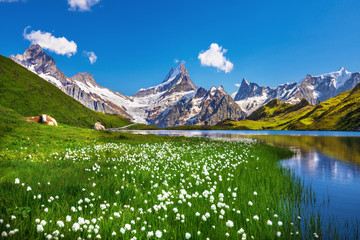 Scenic view on Bernese range above Bachalpsee lake. Popular tourist attraction. Location place...
