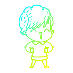cold gradient line drawing cartoon laughing woman