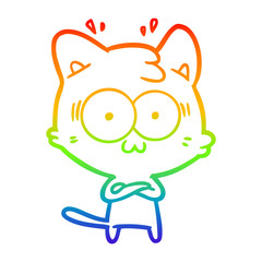 rainbow gradient line drawing cartoon surprised cat