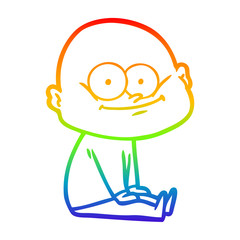 rainbow gradient line drawing cartoon bald man staring