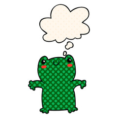 cartoon frog and thought bubble in comic book style