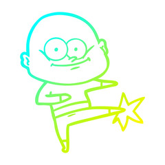 cold gradient line drawing cartoon bald man karate kicking