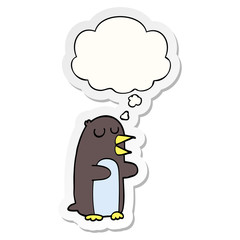 cartoon penguin and thought bubble as a printed sticker